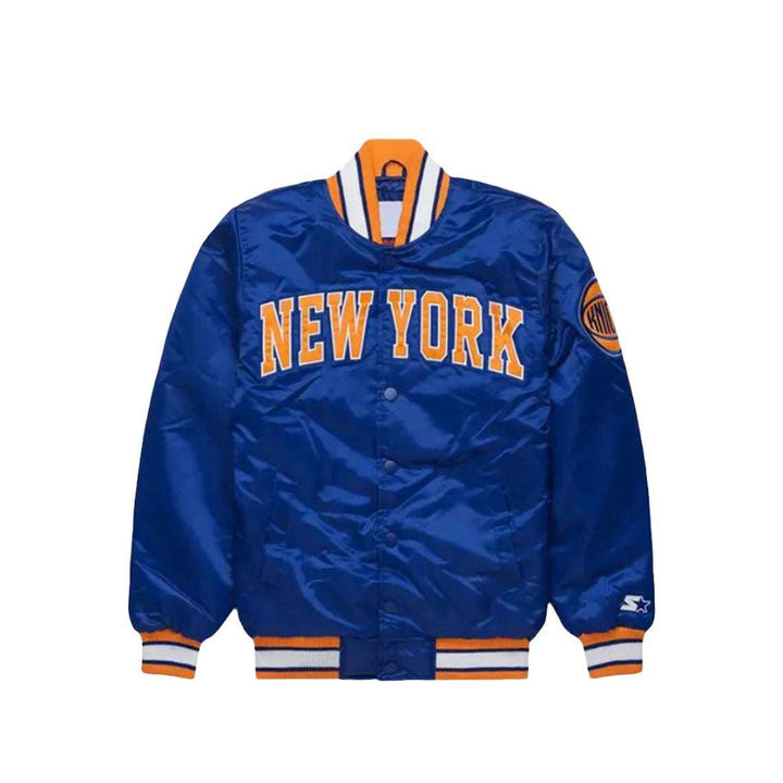 90’s NY Knicks Blue Jacket, HNA Leather, Satin jacket, ny-knicks-blue-jacket, 90’s New York Knicks Blue Jacket, 90’s New York Knicks Blue Satin Jacket, 90’s New York Knicks Bomber Blu