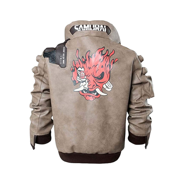 Cyberpunk Samurai V Beige Faux Leather jacket Back